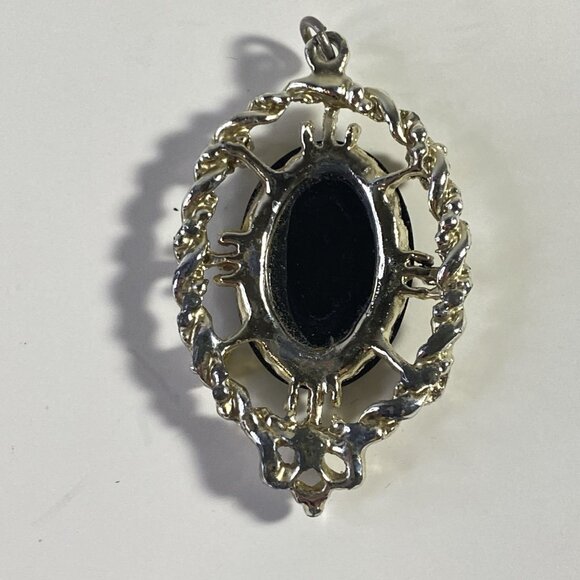 Victorian Revival Baroque Black Glass Cameo Goddess Mourning Pendant - Picture 4 of 4